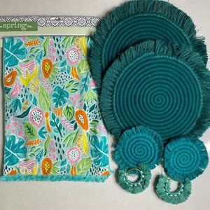 Teal Floral Table Runner Placemats Coaster Napkin Rings Set Hobby Lobby